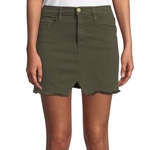 FRAME LE MINI FRAYED SPLIT-FRONT DENIM SKIRT Green